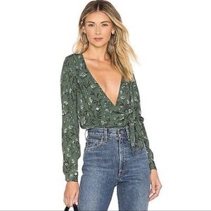 Caplet x REVOLVE Daria Bodysuit in Caspia Print Green Floral Plunge Medium